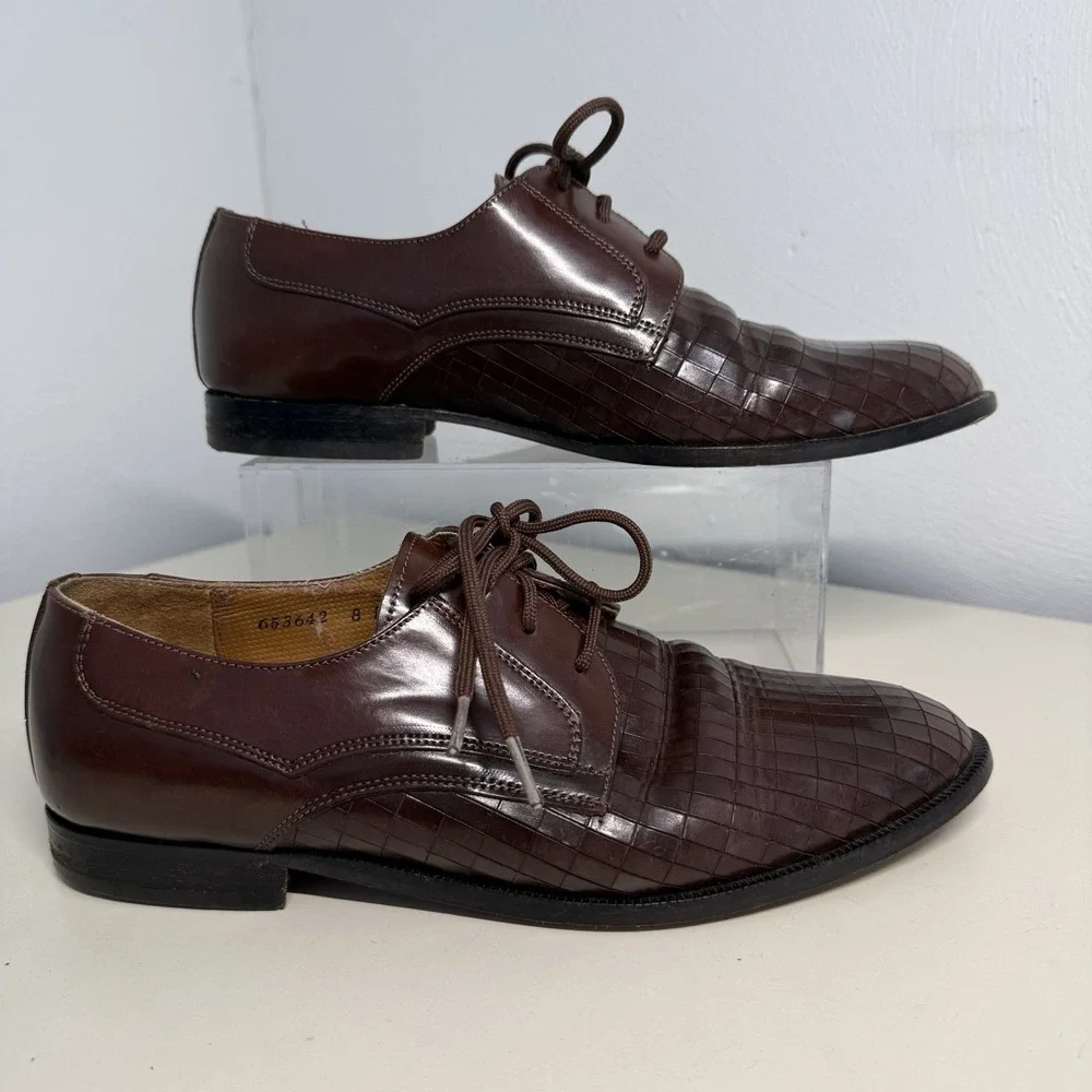 Giorgio Brutini Mens Brown Leather Imitation Braided Lace Up  Sz 8D  Dress Shoes